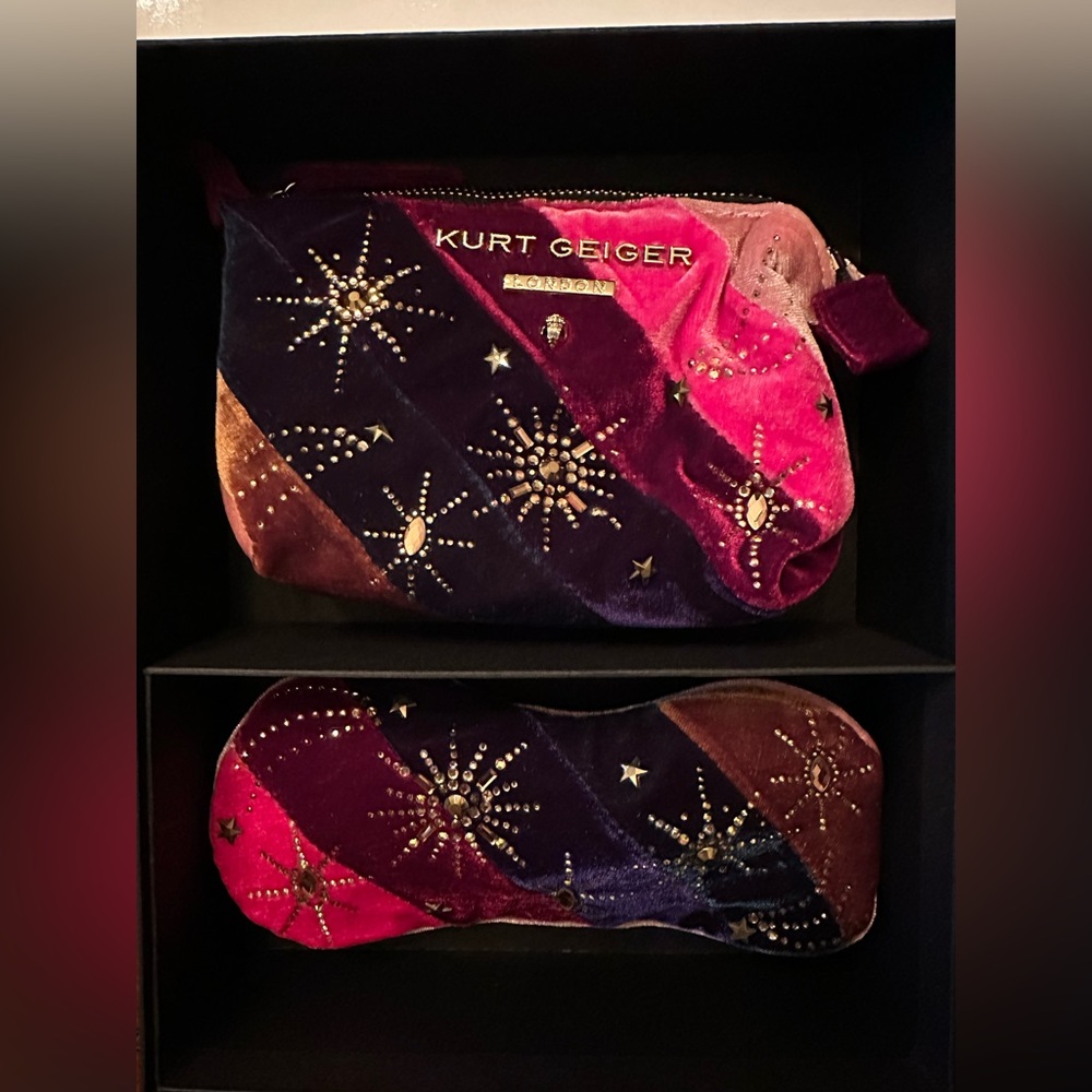 Kurt Geiger London Sleep Mask and Pouch Gift Set in Multi Colors & Sparkles NIB